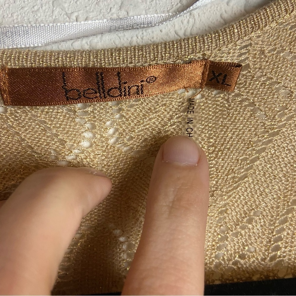 Belldini Size Xl Open Knit Cardigan Sweater Netural Brown Metallic Gold Boho - Picture 5 of 6